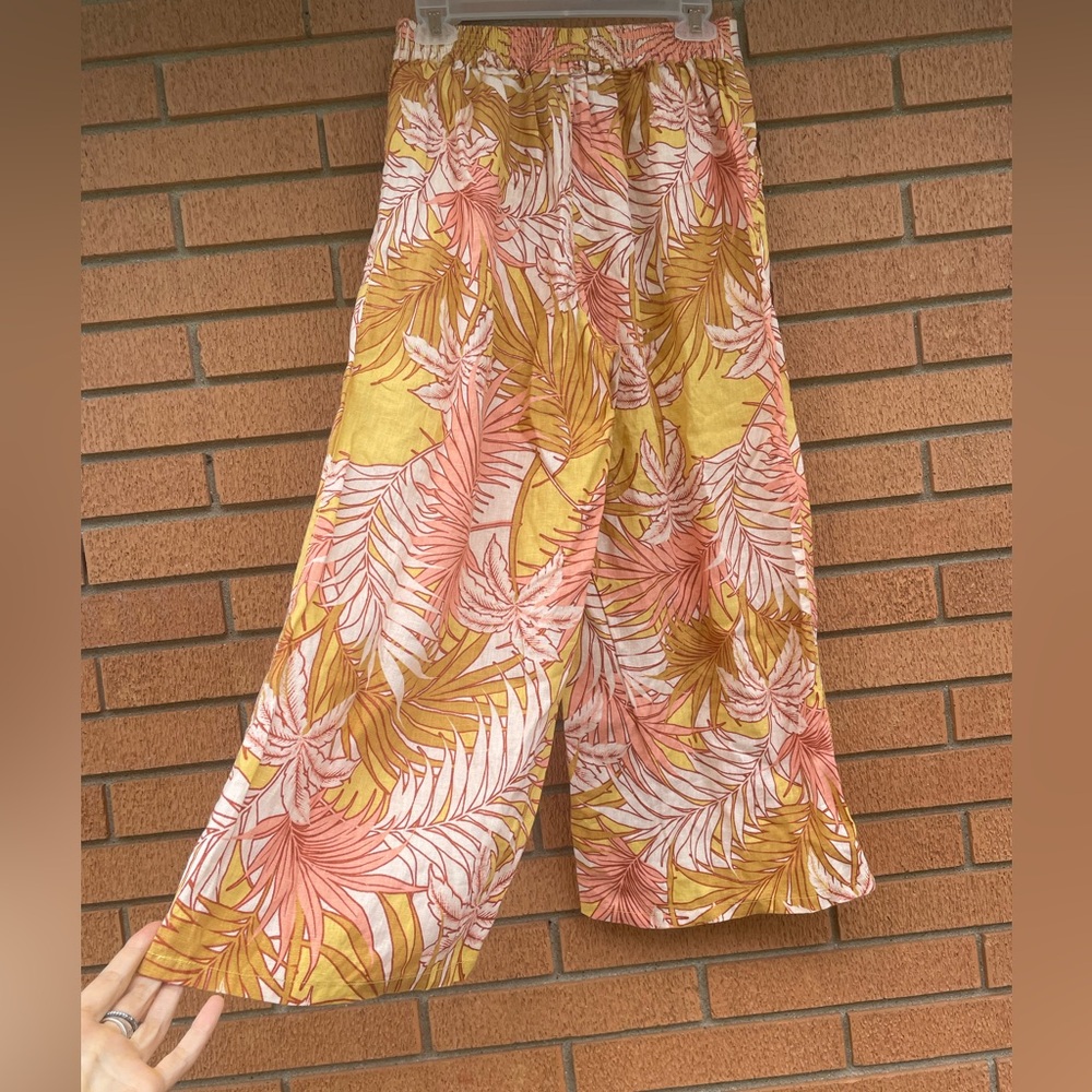 New Tahari Wide Leg Palm Tree Leaf Fern 100% Washable Linen Pants Trousers - Picture 12 of 13